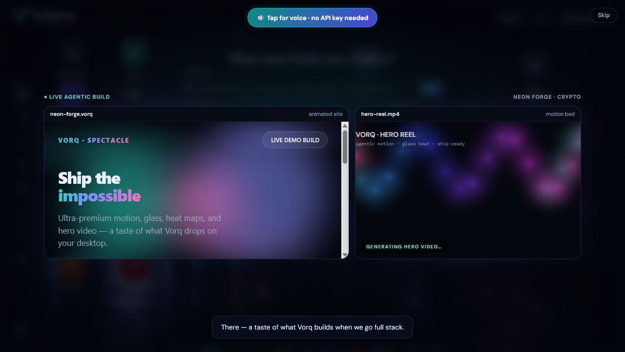 Supplied VORQ desktop staging capture with two preview panels